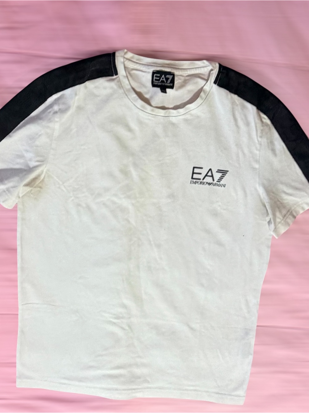 Emporio Armani EA7 White T‑Shirt with Black Shoulder Panels